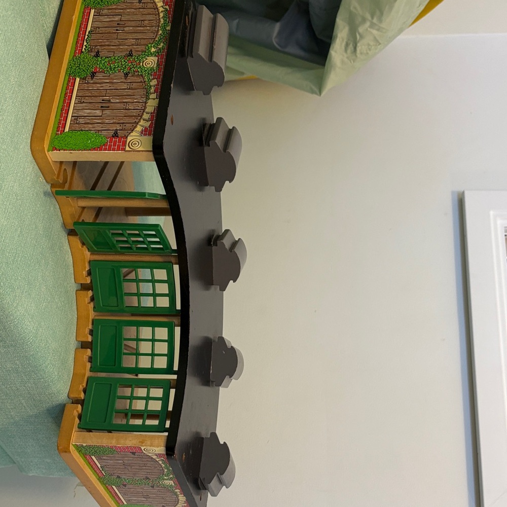 Wooden Train Track Accessory with Green Doors
